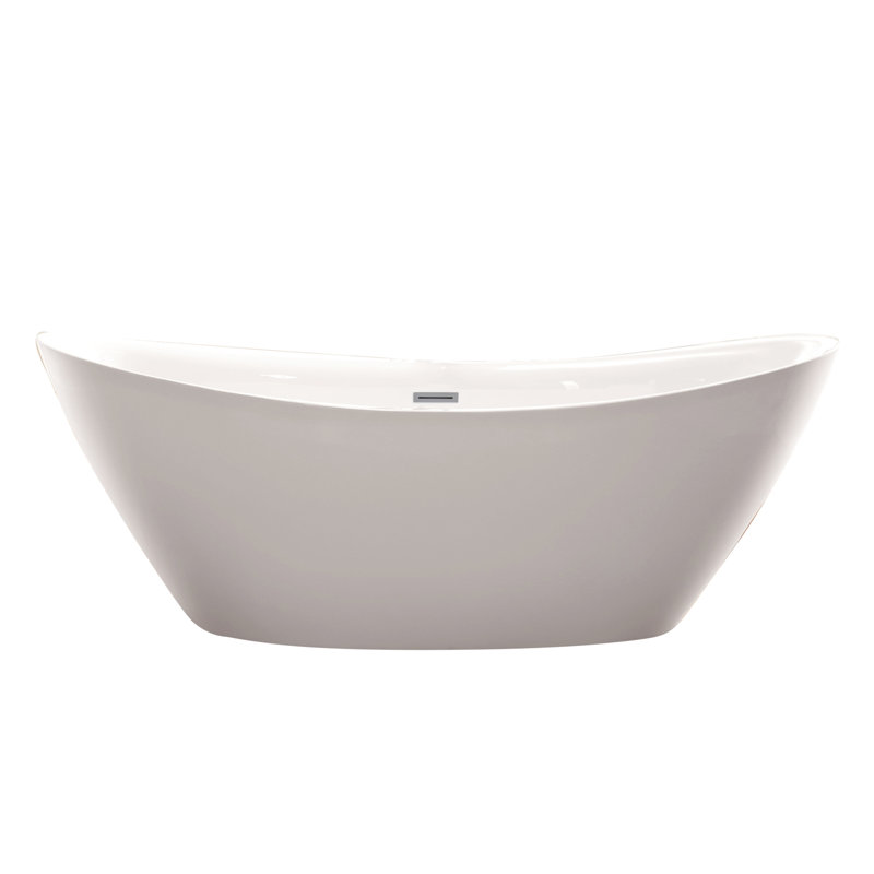71" x 33" Freestanding Soaking Acrylic Bathtub, White/Polished Chrome