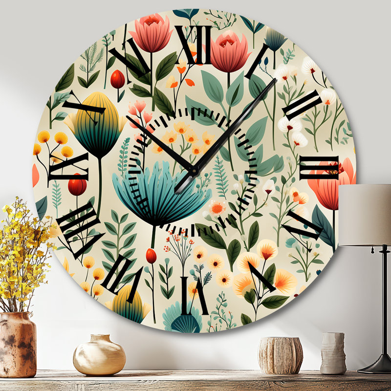 Horloge murale jardins à motif floral V, Grand