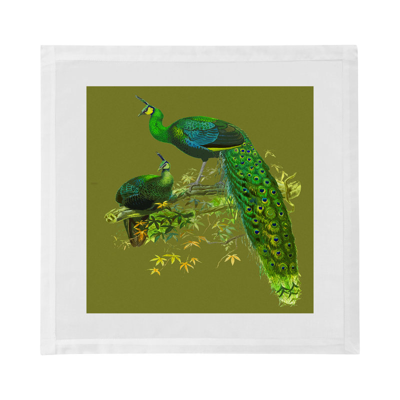 Family Pheasants Cotton Sateen Dinner Napkins, Olive