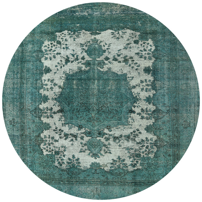 Tapis oriental vert / blanc, Rond 5 pi