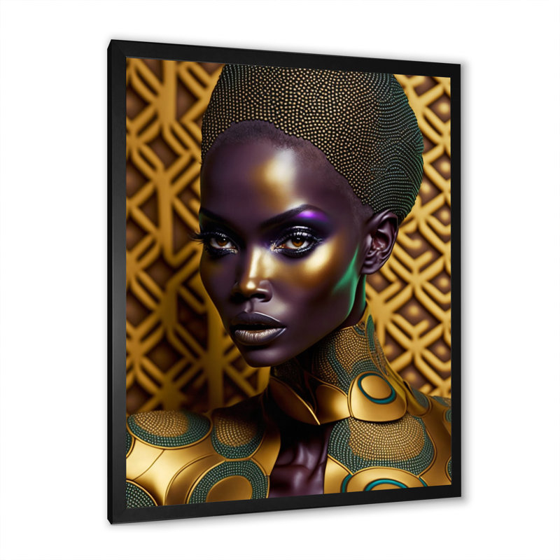 Portrait d'une femme africaine glamour - Impression, H 20 po x l 12 po x P 1 po, Cadre photo noir