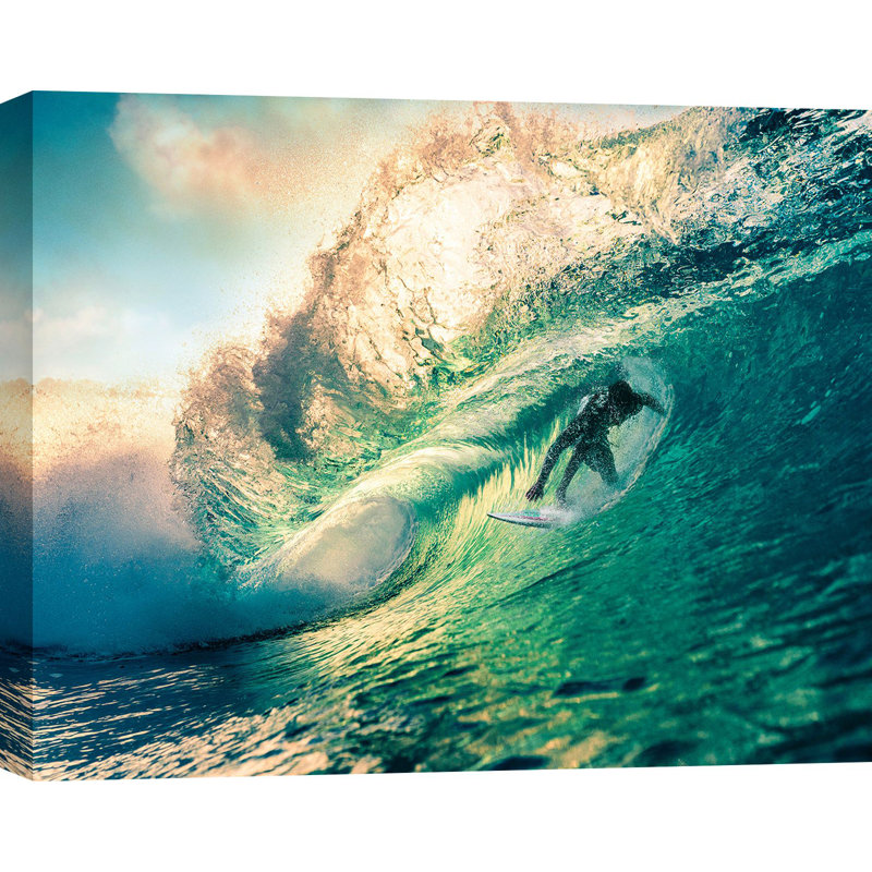 3AP6172 Surfing At Sunset, Australia by Pangea Images - Wrapped Canvas Art Prints, 50cm H x 70cm W x 4cm D