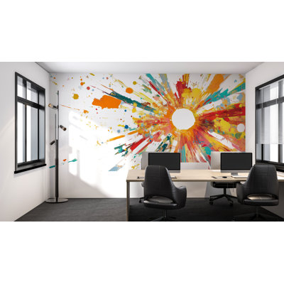 Abstract Sunburst Wall Mural – Color Splash Paint Explosion Large Removable Wall Art For Office, Studio Or Living Room 086Mv
