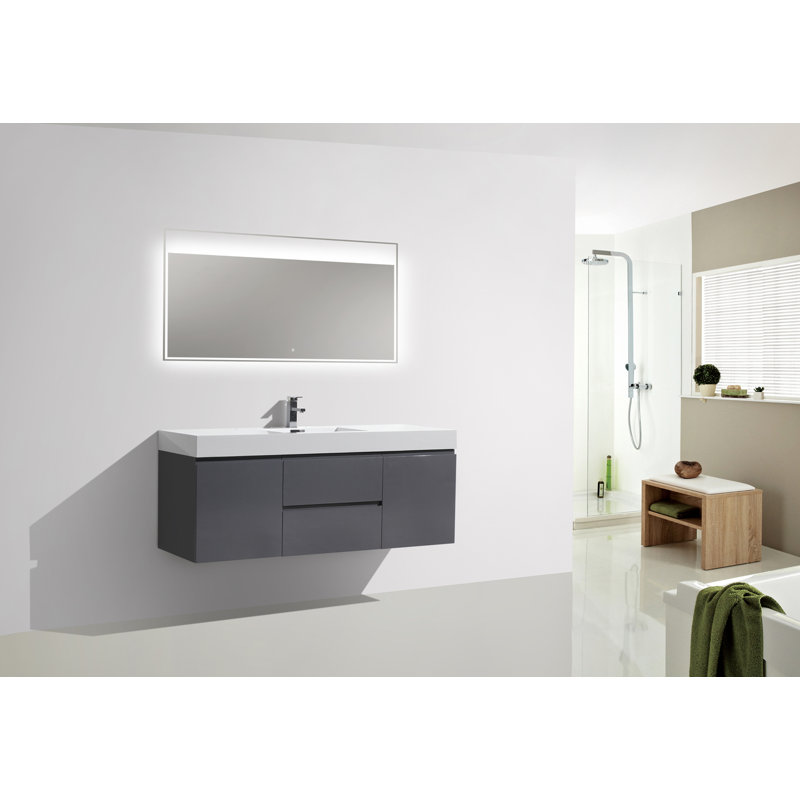 Base de meuble-lavabo double 60 po mural seulement, Bleu nuit
