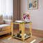 Table de bout moderne carrée avec plateau en verre trempé, tablette inférieure et structure asymétrique en métal-384847959