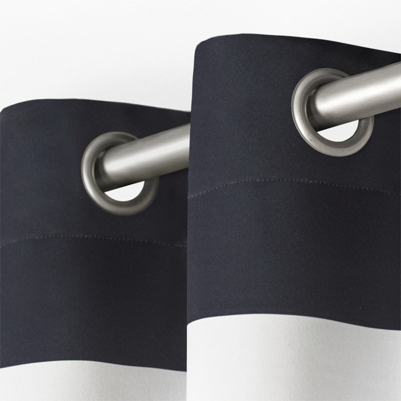 Julie Room Darkening Curtain Pair, 54" W x 96" L, Navy Blue/White
