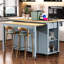 47" Rubber Wood Kitchen Island With Extendable Table, Storage Rack, Drawers, Cabinets & Built-In Power Outlet, Grey Blue-398403432