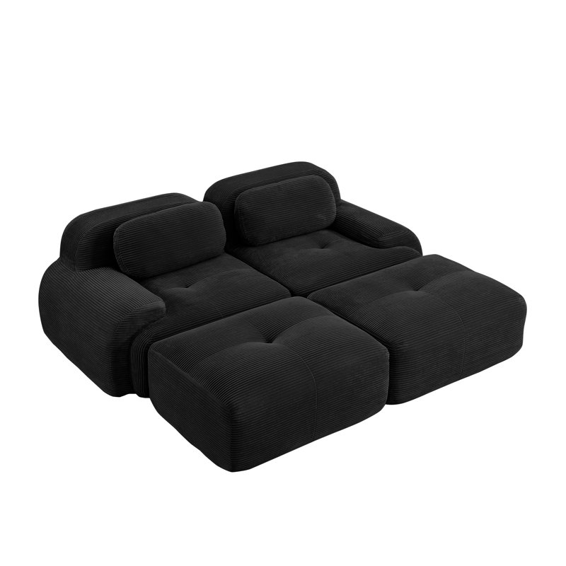 Canapé modulaire noir à 2 places modulaire, chaise longue en velours côtelé de luxe pour le salon et la chambre à coucher