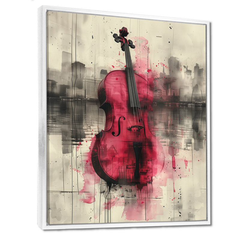 Rose, gris, violoncelle, instrument de musique - reproduction d'art mural, Cadre flottant brun, bois massif