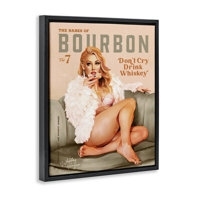 Art mural sur toile Babes of Bourbon Girl par The Whiskey Ginger, Cadre flottant noir de jais, H 21 po x l 17 po