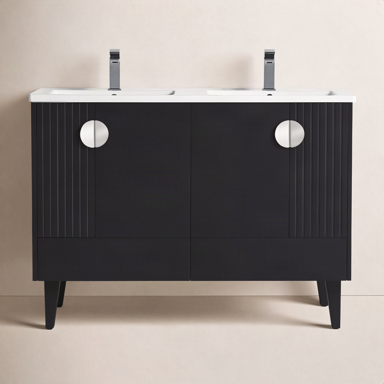 Saimah 47.25'' Double Bathroom Vanity, Black, Polished Chrome