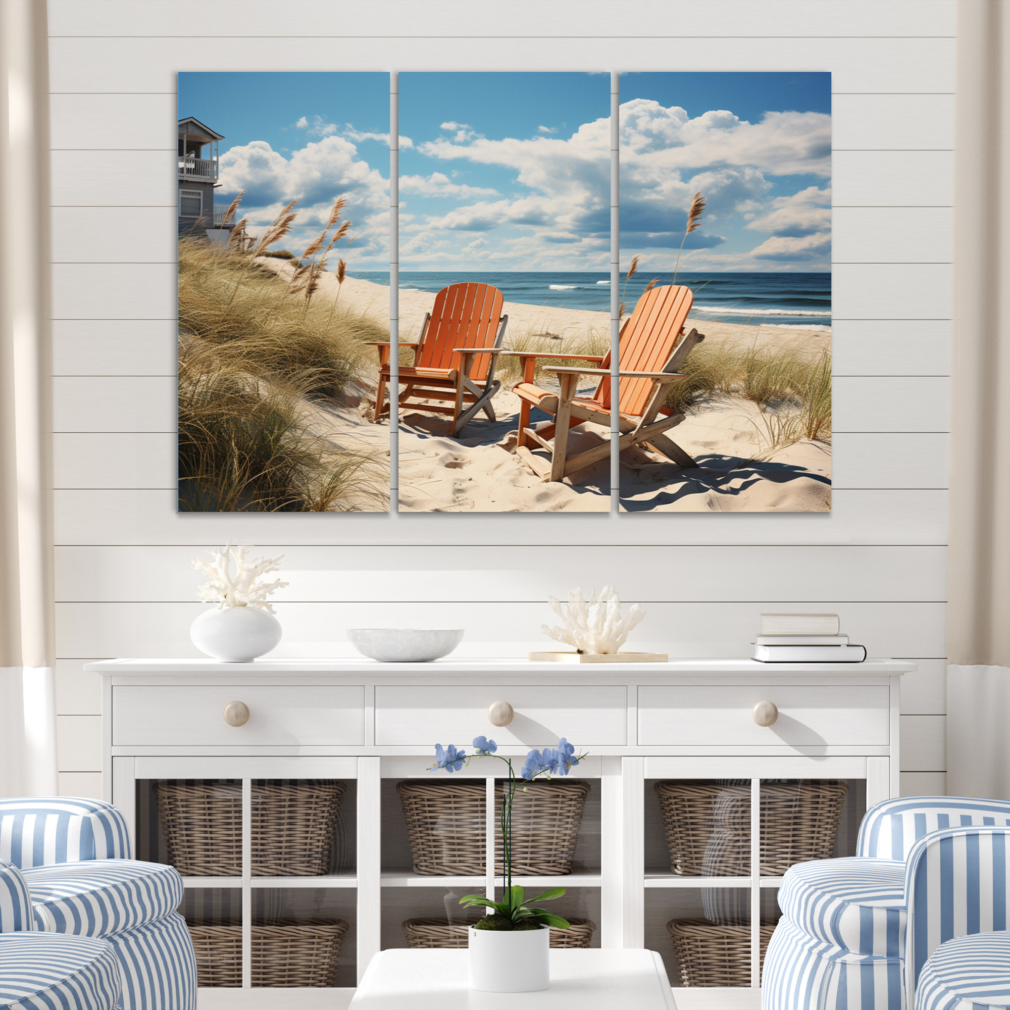 Highland Dunes Vintage Beach Chairs On Canvas 3 Pieces Print Wayfair