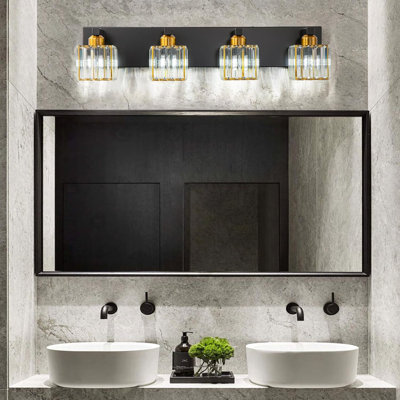 Modern Crystal Bathroom Vanity Light Fixture With Square Shade - Dimmable Wall Sconce For Mirror, E26 Socket, Easy Installation