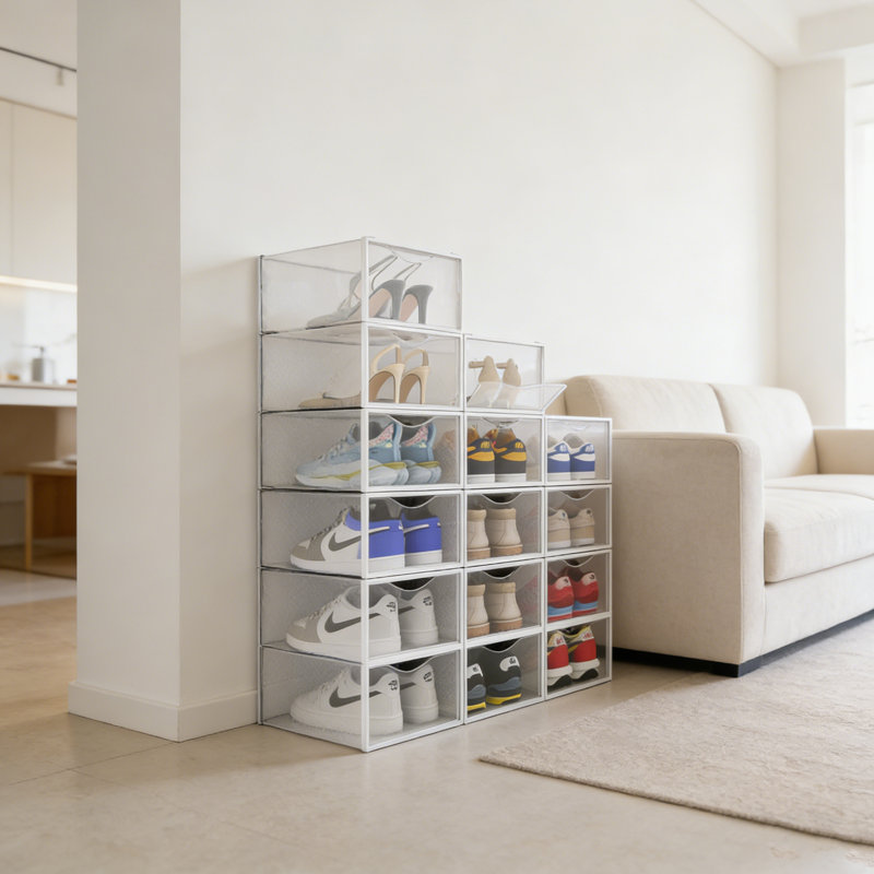 Transparent Stackable Shoe Box Set With Front Opening