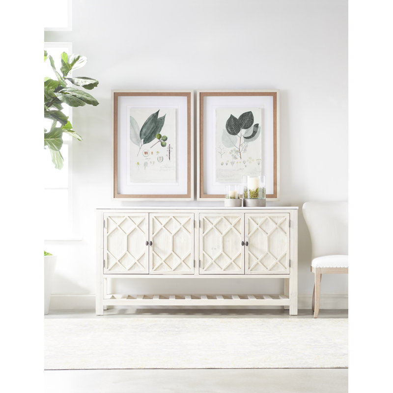 Buffet Shunta Media avec 2 armoires et plateau en quartz, blanc