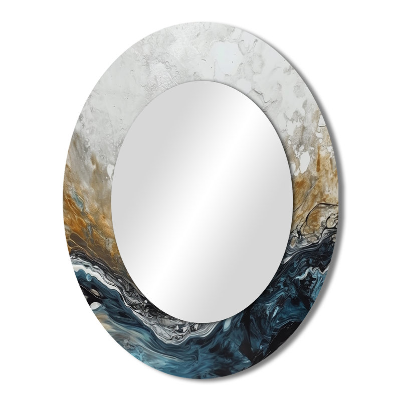 Gris gris moderne moderne abstrait II - miroir décoratif ovale abstrait sur métal, 43 po x 33 po