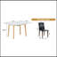 Ensemble de table et de chaises. Plateau de table en pierre frittée blanche, pieds en bois d'hévéa, bureau d'ordinateur pliable, bureau pliable. Comprend 4 chaises de salle à manger en polyuréthane noir avec pieds en métal de couleur noyer.