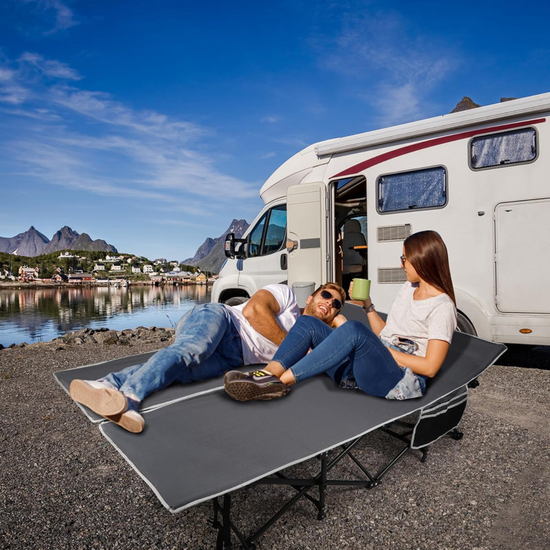 56" Extra-Wide 2-Person Folding Camping Cot with Headrest, 500 lb Capacity