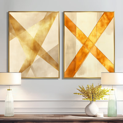 Golden Intersection - ensemble d'art mural abstrait sur toile géométrique 2 pièces
