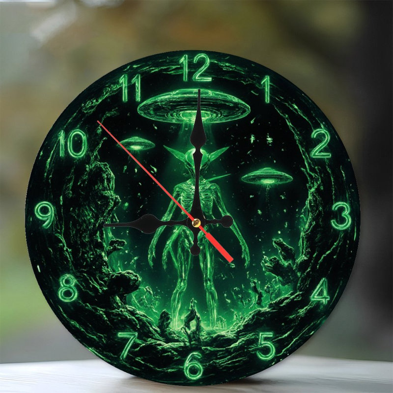Horloge verte avec des ovni extraterrestres
