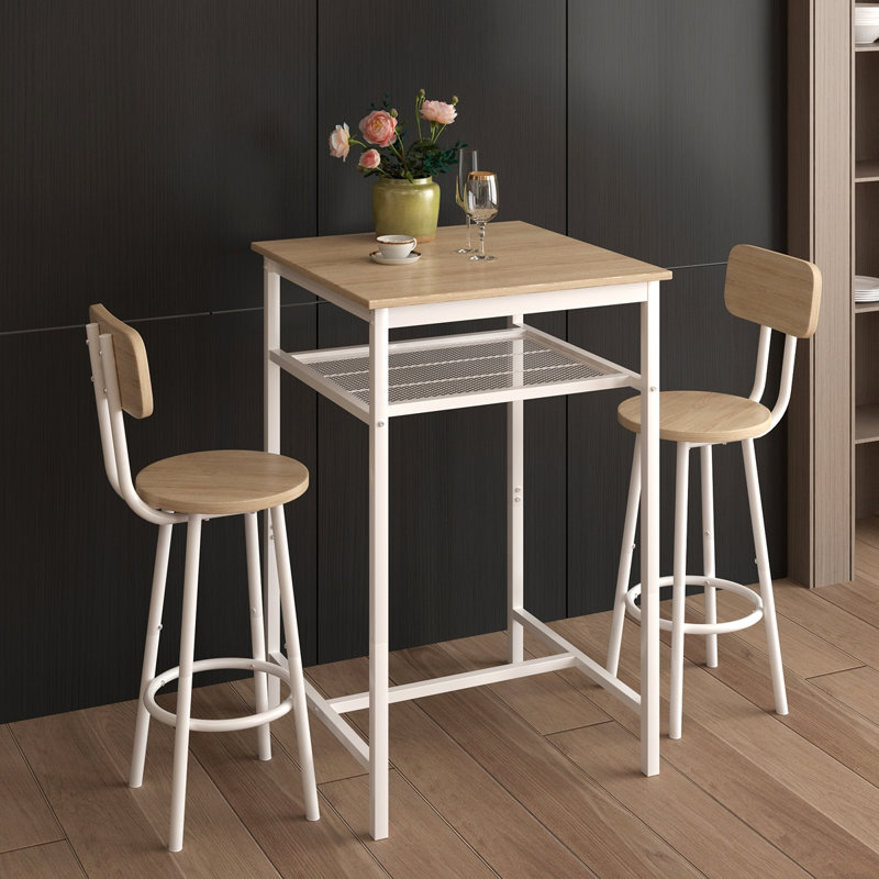 Table de bar, équipée de tabourets de bar, avec dossier et cloison
