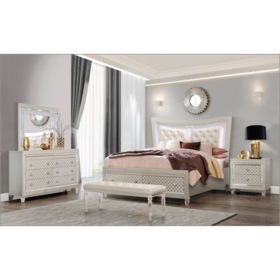 Champagne Queen Bed With LED