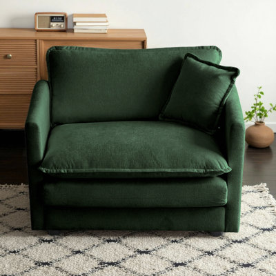 Deep Seat Chenille Armchair Upholstered Plush Single Sofa with Toss Pillow, Solid Wood Frame & Flexible Combination Options for Living Room, Bedroom or Office