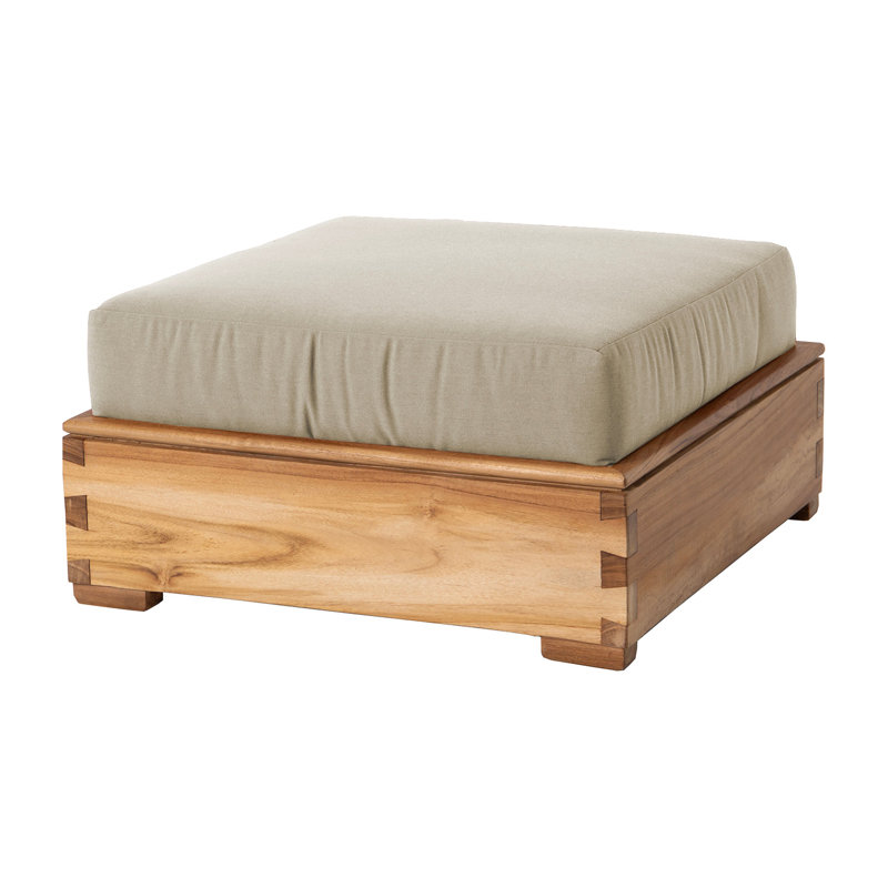 Arrihanna Outdoor Teak Ottoman, Antique Beige