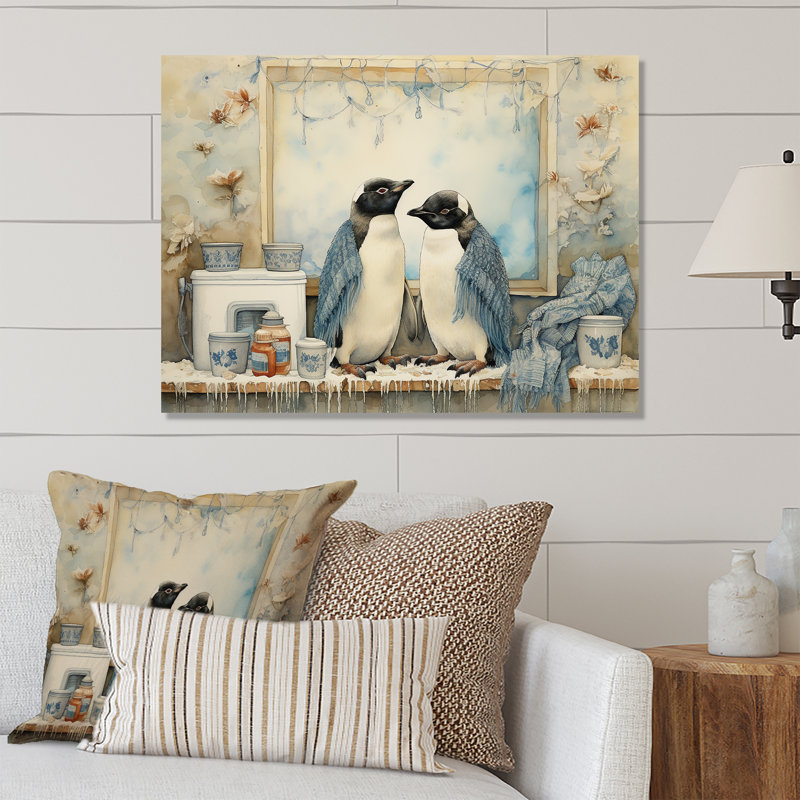 Pingouin pressant la lessive II - Art mural en métal blanchisserie MT135143, H 12 po x l 20 po x P 1 po