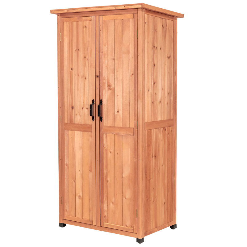 Brown Solid Wood Vertical Storage Shed with Double Doors