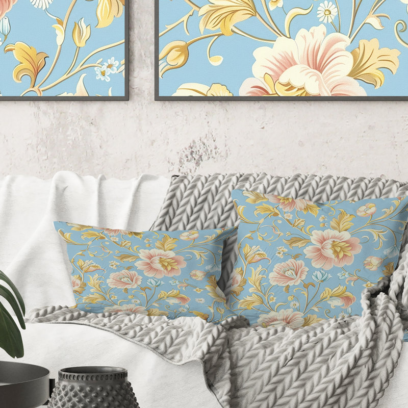 Coussin lombaire rose et bleu rétro Flower Paradise II