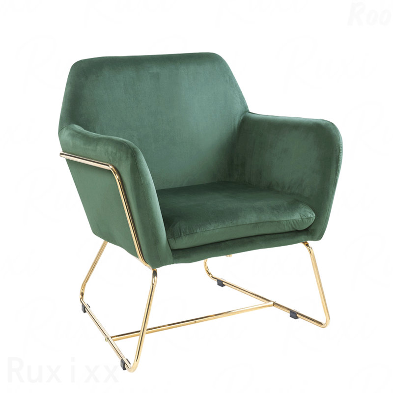Chaise d'appoint en velours vert 29,5 po avec base en métal pour les salons modernes, Vert