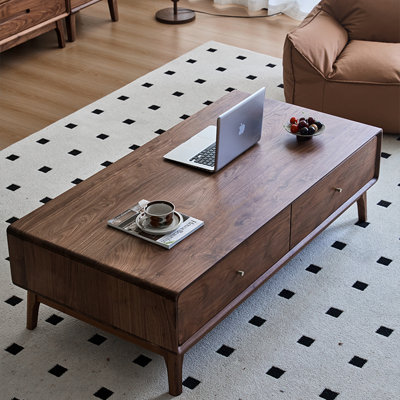 Modern rectangular solid wood coffee table