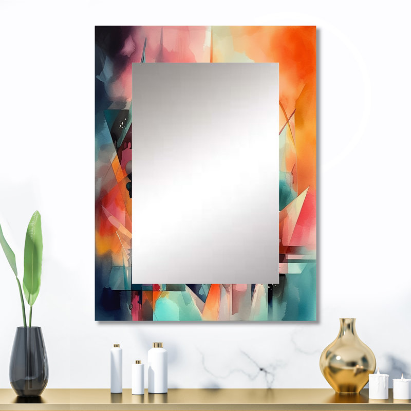 Red And Green Abstracted Visions Of Space - Geometric Large Wall Mirror, Red Decorative Mirror, Printed Metal Art, 32" x 24"