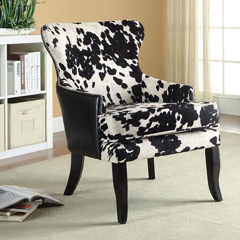 Cowhide Print Upholstered Accent Chair Black and White