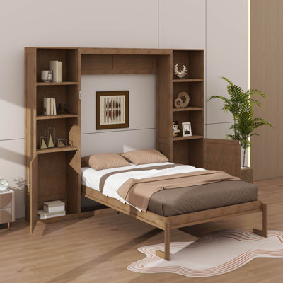 Grand lit escamotable avec tablettes et armoires