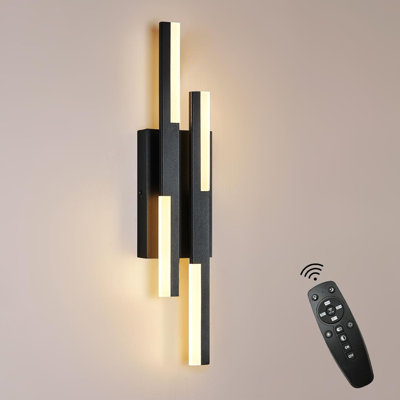 Modern LED Wall Sconce With Remote Control, Dimmable Black Wall Light Fixture For Bathroom Vanity, Bedroom, Living Room, And Dining Room, Energy-Efficient 12W LED Light With Adjustable Color Temperature