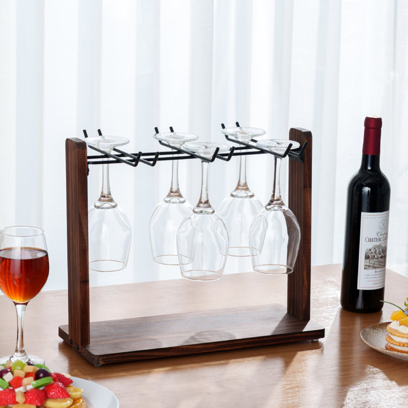 Solid Wood Tabletop Wine Glass Rack In Brown
