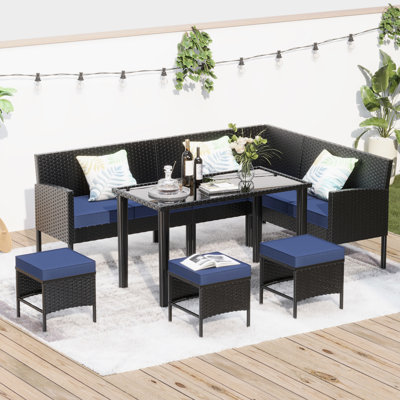 Mobilier de jardin pour la cour arrière, coussins de siège en filet respirant de 7 pièces, toutes pièces, meubles à structure et tissu de peau, mousse à haute élasticité, utilisation