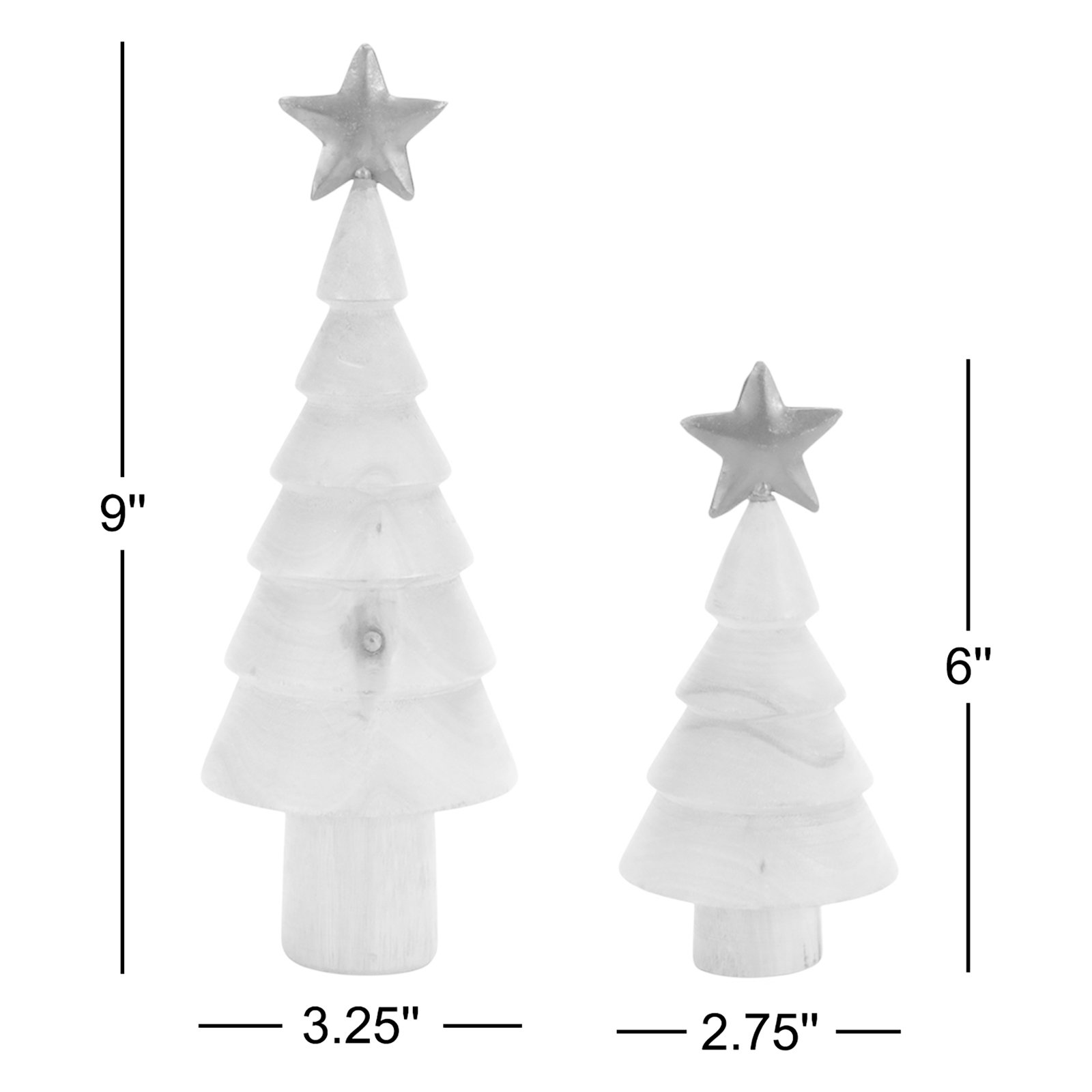 Natural Wood Tree with Metal Star (Set of 2)