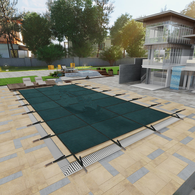 Housse de sécurité en filet pour piscine creusée et hors-terre, H 16 pi x l 32 pi, Vert