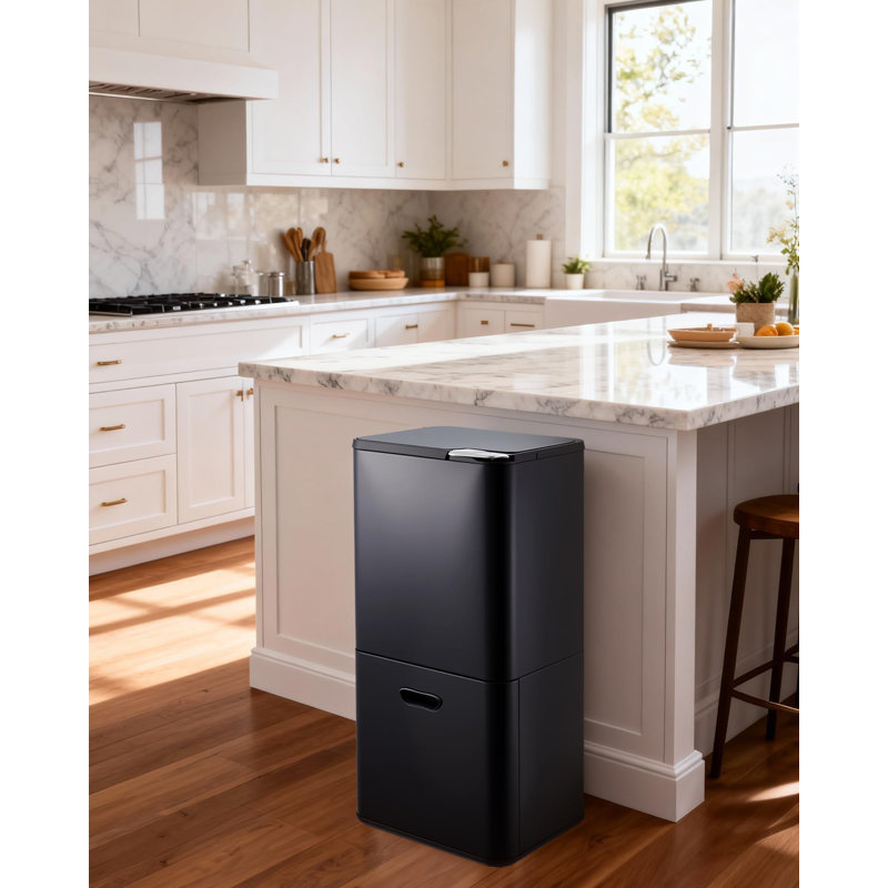 Poubelle de cuisine 16 gallons à double compartiment avec poubelle de recyclage, bac à compost de 3 L, trieur de déchets en acier inoxydable, noir