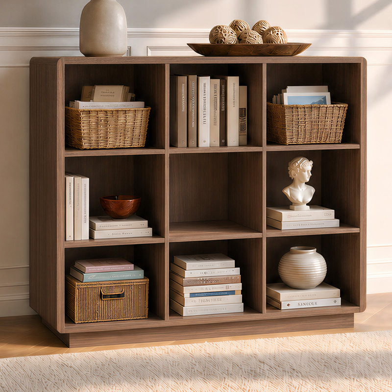 Bibliothèque Abrianna de style ferme moderne, 2 niveaux, 8 cubes, 145 cm (57,1 po), coins arrondis et base renforcée., 8 Cube