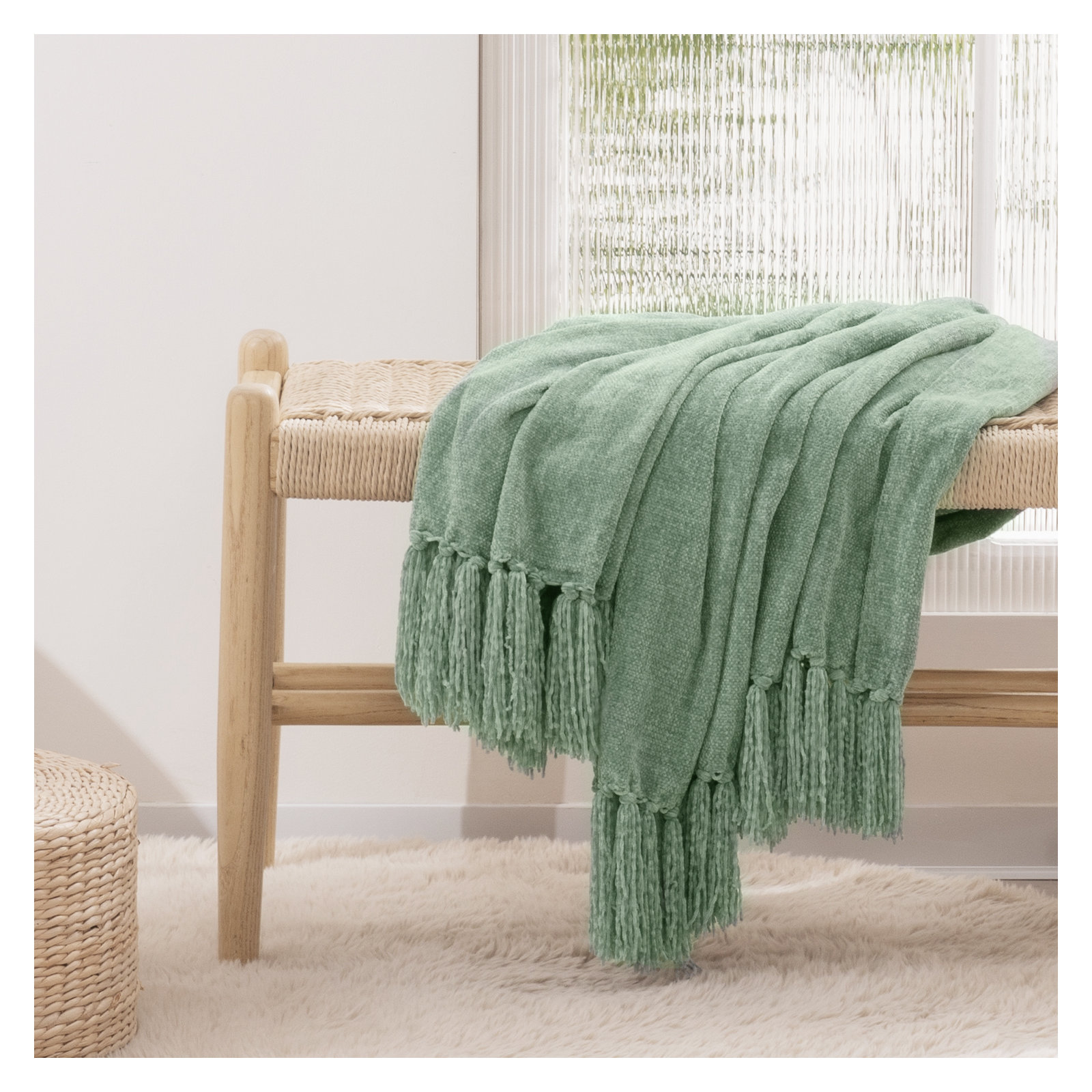 Soft Chenille Throw Blanket, 80" L x 60" W, Sage Green