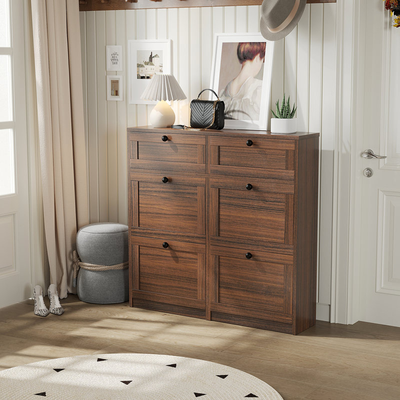 Armoire de rangement pour chaussures 24 paires avec 2 tiroirs, Noyer