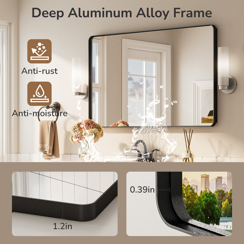 Bathroom Mirror with 1.2" Thick Aluminum Alloy Frame,Wall Mirror with Tempered Glass,Accent Mirror for Entryway,Dining Room,Bedroom