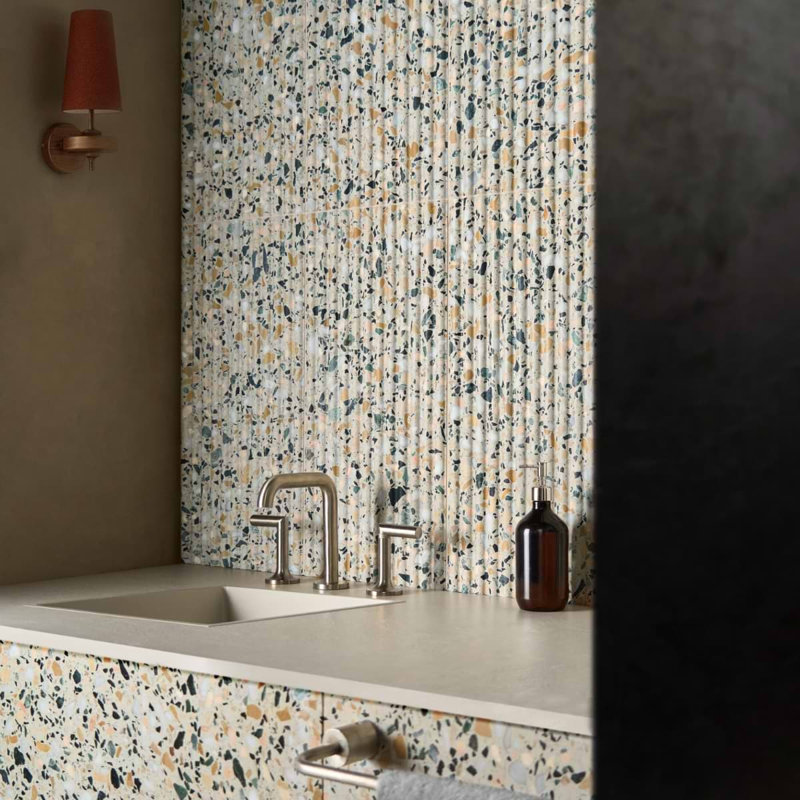 Terrazzo Italy Fluted Honed Terrazzo Tile, Cava Terra Beige