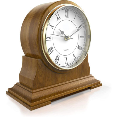 Mantel Clock For Living Room - Decorative Wood Mantle Clock Battery Operated - Silent Wooden Mantle Clock