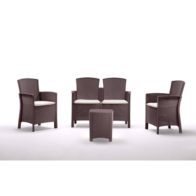 Outdoor Lounge Set Nettuno, Garden Set with Cushions, Rattan Effect, Brown