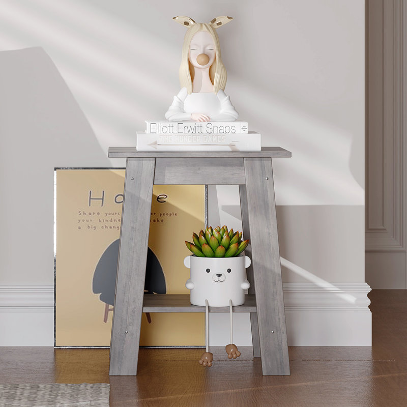 Small Side Table with 2-Tier Storage Shelf, Wood Nightstand for Bedroom, Living Room, or Entryway, Compact End Table